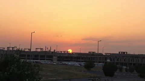 Orange Sunset Over Middle Eastern Construction Site Stock Footage 335198537
