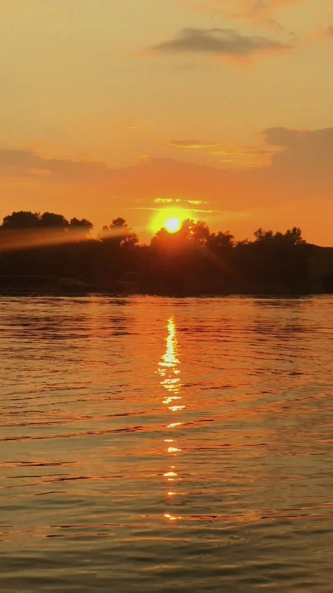Orange sunset over the river Stock Footage 159133112