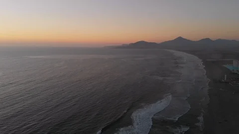 Orange Sunset Pacific Ocean (La Serena, Chile) aerial view, drone footage Stock Footage 120348569