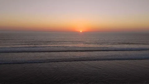 Orange Sunset Pacific Ocean (La Serena, Chile) aerial view, drone footage 動画素材 120348604
