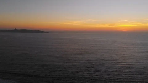 Orange Sunset, Pacific Ocean, view of Coquimbo coast (Chile, aerial view) 動画素材 120348648