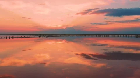 Orange sunset reflected in the lake Stock Footage 146322549