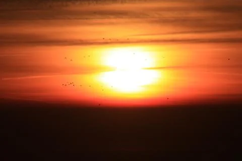 The orange sunset reflected in the small waves. Stock Photos
