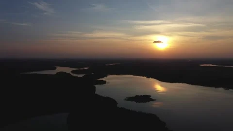 Orange Sunset with reflection lake. Moletai, Lithuania Stock Footage 277294788