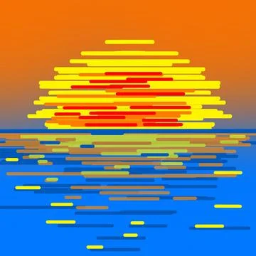Orange Sunset Reflection Over Blue Ocean Illustration Stock Illustration
