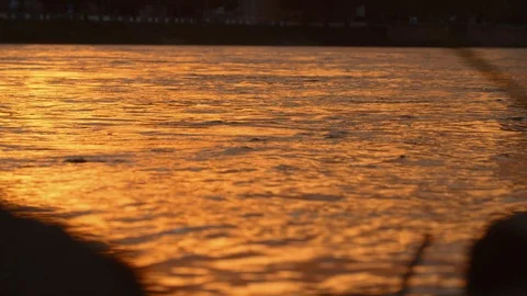 Orange Sunset Reflections in Water Видео 120554547