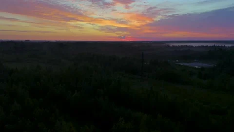 Orange sunset sky over Suur Strait. Nordic white night during Midsummer period 스톡 동영상 134943573