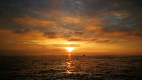 Orange Sunset Vivid Sky Waves Stock Footage 96271395
