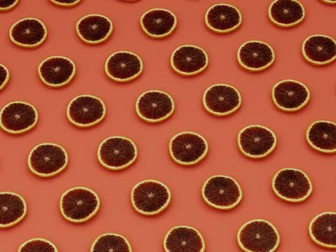 Orange surface covered with graipfruit slices, fruit geometric background, fl Stock-Illustration