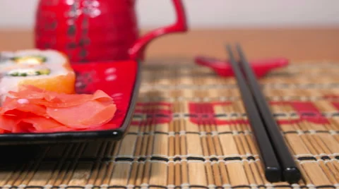 Orange Sushi Rolls Dolly Shot 4K Video stock 59882679