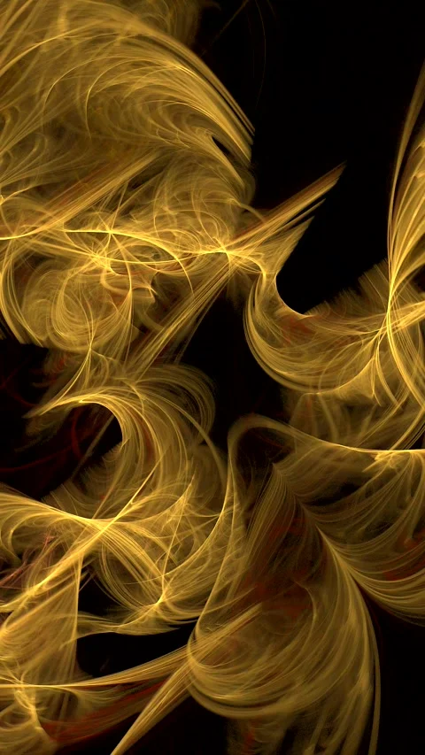Orange swirling glowing fire pattern of curved waves on black background Stock Footage 337216114
