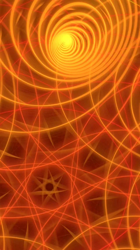 Orange swirling glowing pattern of curved lines and waves on black background Stock Footage 337510223