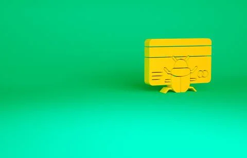 Orange System bug in credit card icon isolated on green background. Code bug  Stock Illustration