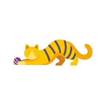 Orange tabby cat playing with ball toy Stock Illustration