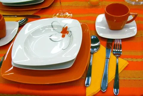 Orange table setting Stock Photos