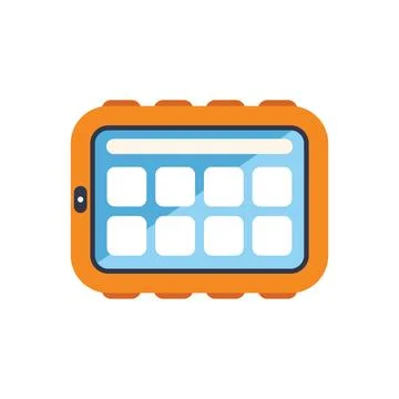 Orange tablet computer showing apps on screen Illustrazione stock