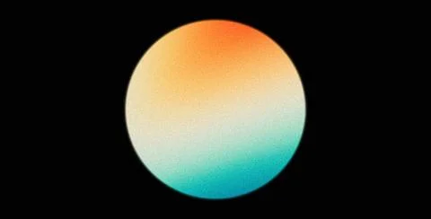Orange teal white blue gradient circle on black background grainy textured... Stock Photos