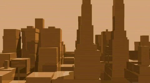 Orange Tech City with Sun. 3D HD1080. Loopable. Stock-Footage 152993