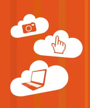 Orange technology icons over clouds vector illustration Stock Illustration