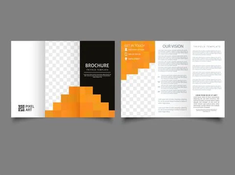 Orange template vector trifold pixels mosaic abstract. Trifold business broch Stock Illustration