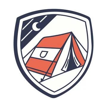 Orange tent under nighttime sky in shield camping white Stock Illustration