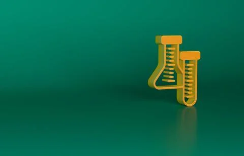Orange Test tube and flask chemical laboratory test icon isolated on green 스톡 일러스트