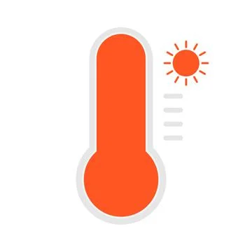 Orange thermometer icon on white background. Hot. Vector illustration. Illustrazione stock