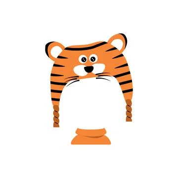 Orange tiger hat with a muzzle, black stripes and scarf. Illustrazione stock