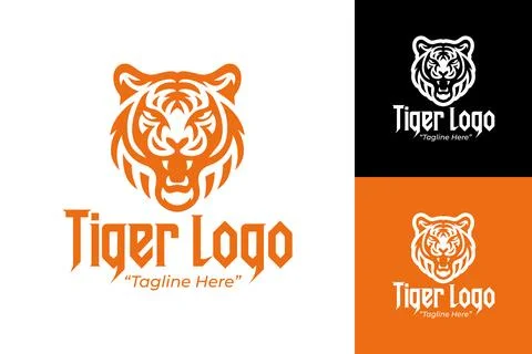 Orange Tiger Logo Design with Modern Symmetry and Bold Typeface Illustrazione stock