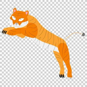 Orange tiger vector jumping up on transparent background. Ilustração Stock