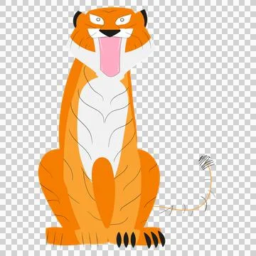 Orange tiger vector roaring loud on transparent background. 스톡 일러스트