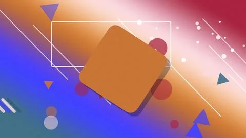 An orange tilted rounded square element sits over a bright gradient with do.. イラスト素材