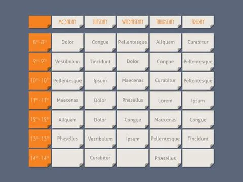 Orange timetable flat style with sample text Stock Illustration