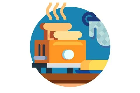Orange toaster machine on table 스톡 일러스트