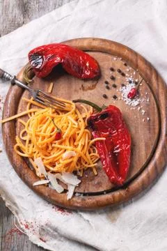 Orange tomato spaghetti Stock Photos