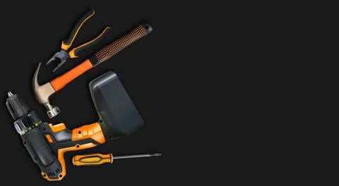 Orange tools professional realistic on black background. Stock Illustration