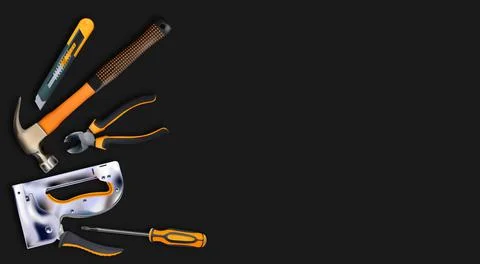 Orange tools professional realistic on black background. Stock Illustration