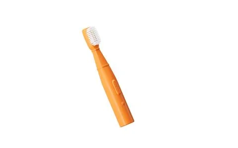 Orange toothbrush on the white background, 3d rendering. Stock Illustration