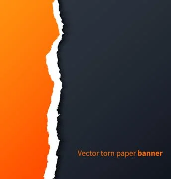 Orange torn paper with drop shadows on dark background Stock Illustration