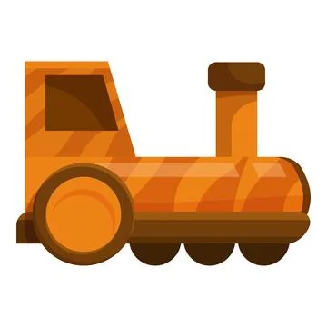 Orange toy train with striped pattern moving on rails Stock Illustration