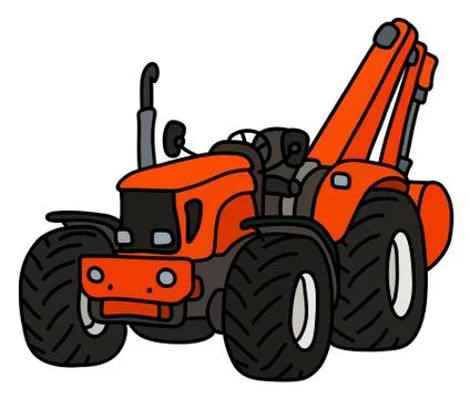 The orange tractor with an excavator Stock Illustration