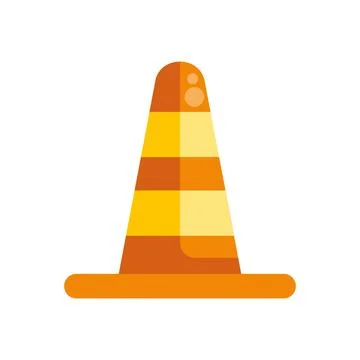 Orange traffic cone flat design warning icon Stock Illustration