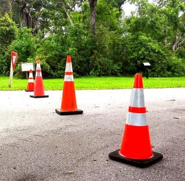 Orange Traffic Cones Blocking The Road Stock Photos