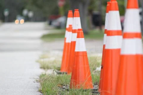 Orange traffic cones Stock Photos