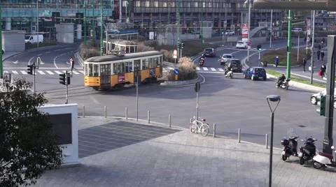Orange tram in Milan Stock Footage 58481420