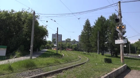 Orange tram sloping down a steep descent Stock Footage 64638772