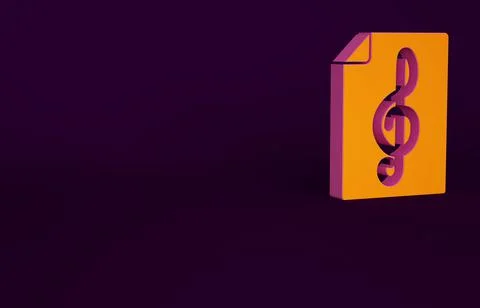 Orange Treble clef icon isolated on purple background. Minimalism concept. 3d Stockillustratie