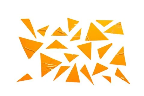 Orange triangle shapes with wrinkled texture isolated on white background, cr Stock Photos
