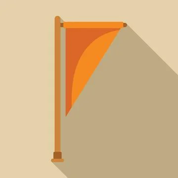 Orange triangular pennant flag waving on pole with long shadow 스톡 일러스트