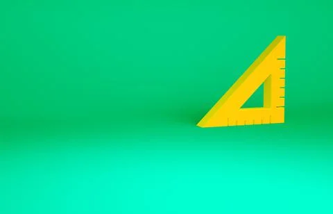 Orange Triangular ruler icon isolated on green background. Straightedge symbo Ilustração Stock